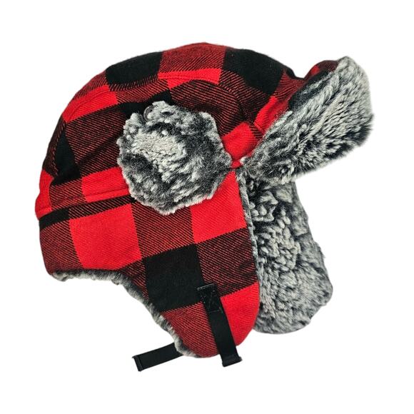 Kids Target Buffalo Plaid Trapper Cap Hat with Flaps with Faux Fur - Picture 1 of 4